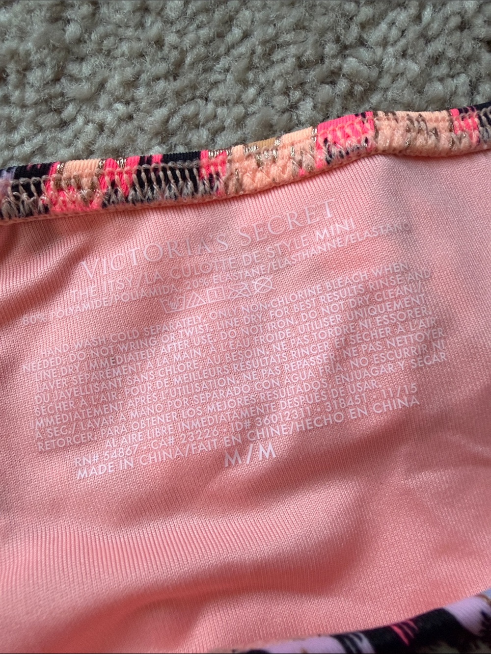 Victoria's Secret Neon Coral & Multicolor Ikat Triangle Bikini - Picture 3 of 9